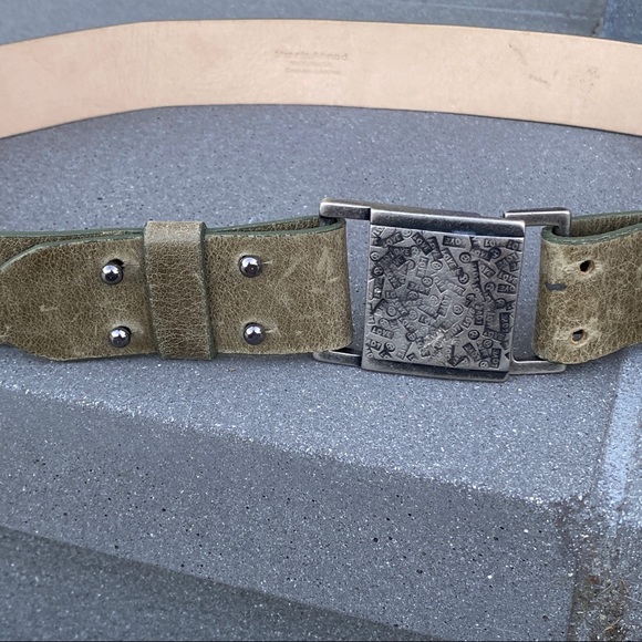 STREETS AHEAD leather belt unique green silver Love Buckle embossed hip waist L - Picture 10 of 14